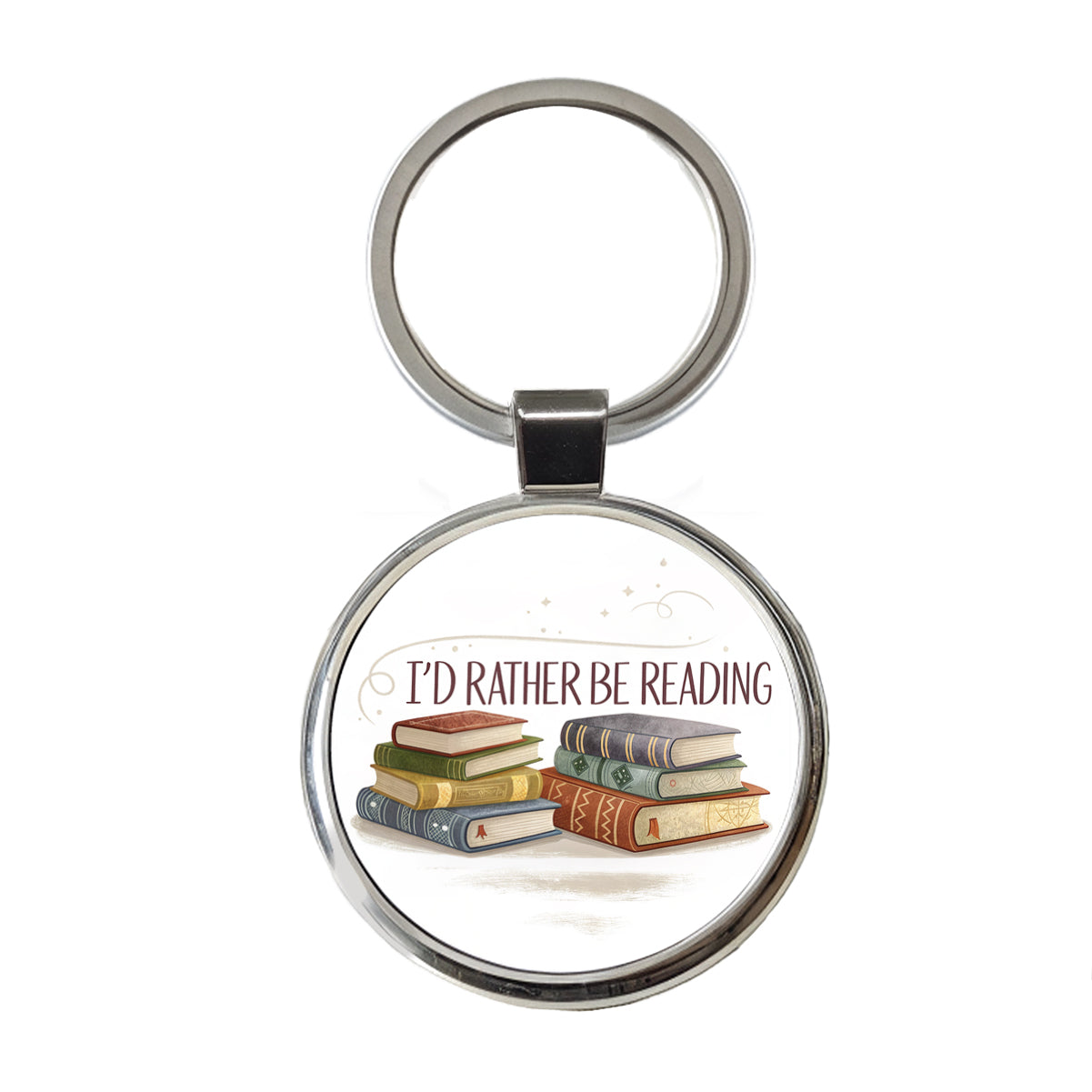 I'd Rather Be Reading Piles Of Books Design Round Metal Keychain