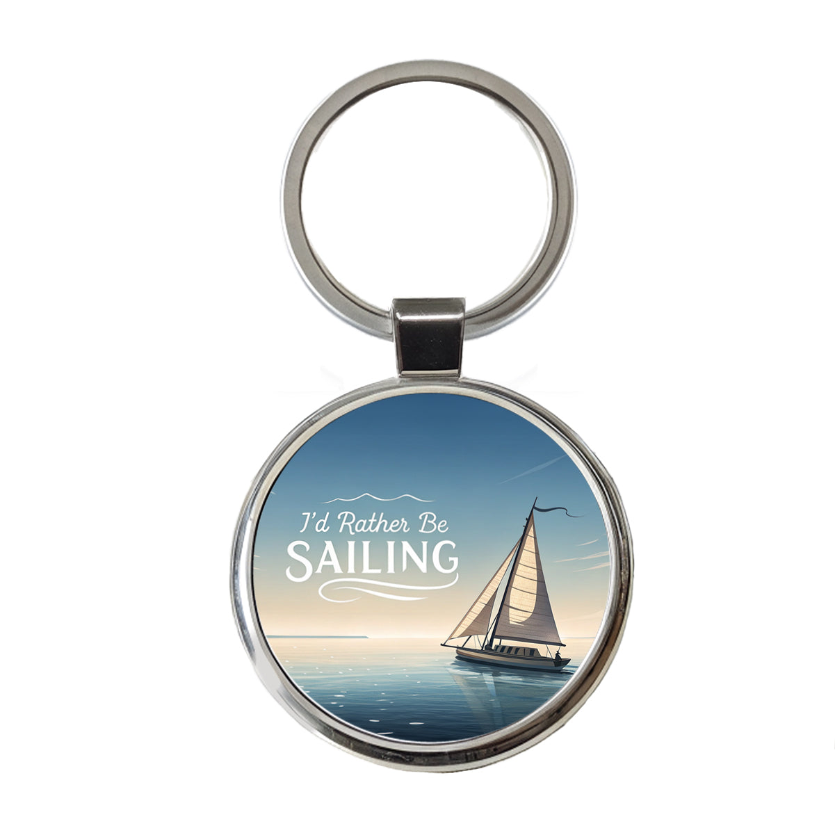 I'd Rather Be Sailing Sailboat Round Metal Keychain