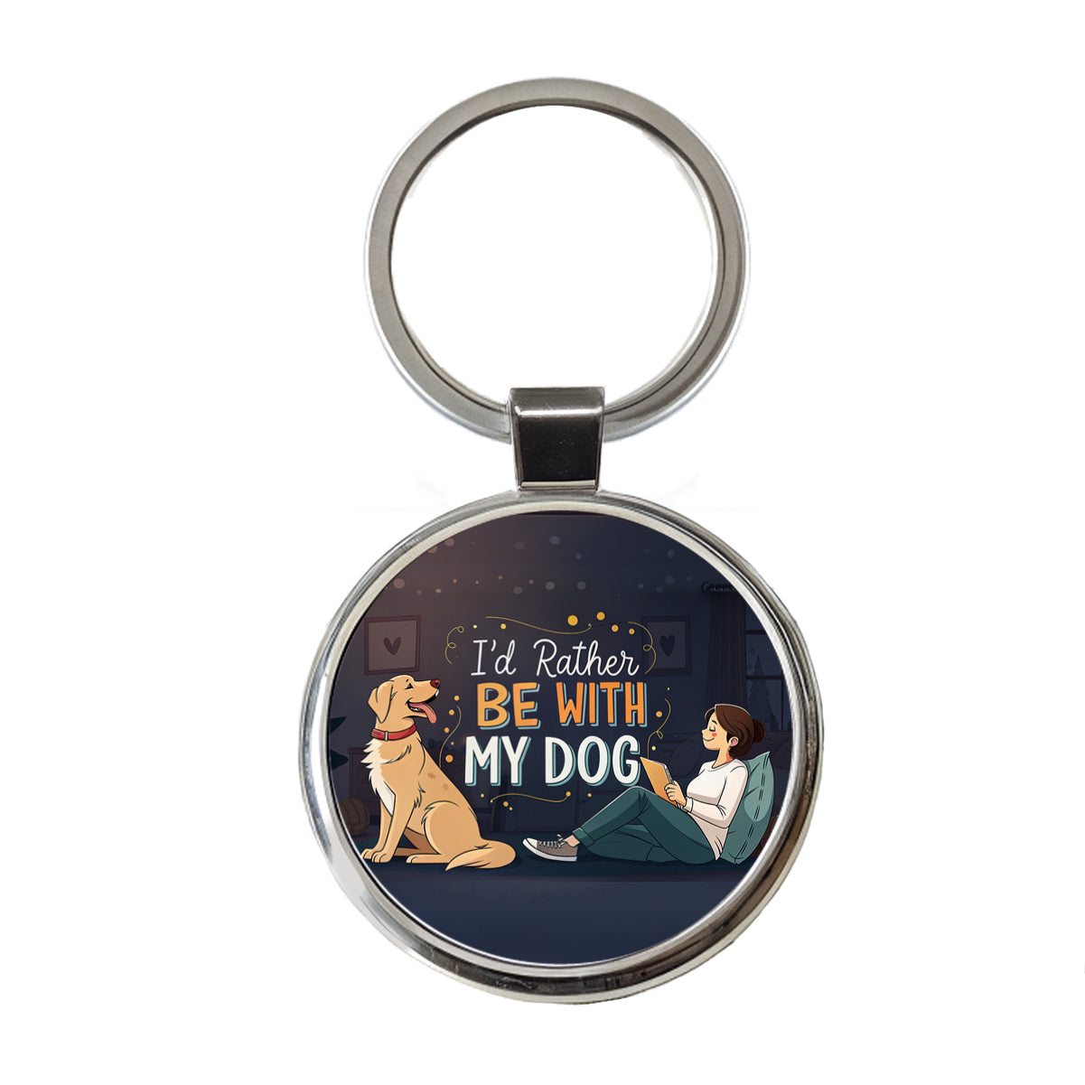 I'd Rather Be With My Dog Funny Round Metal Keychain