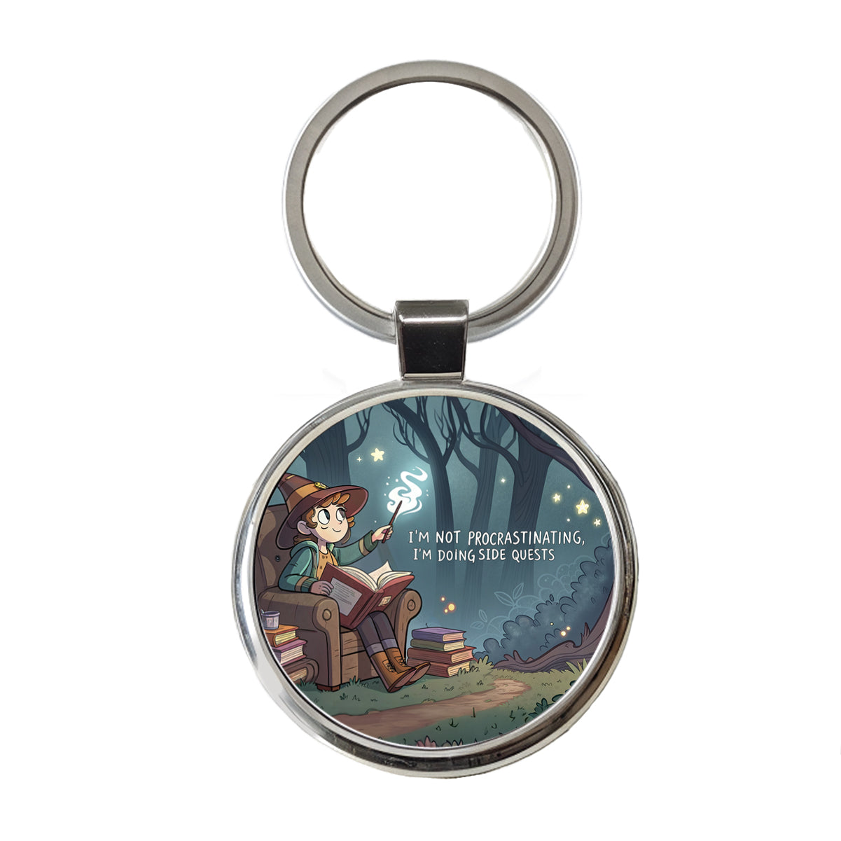 I'm Not Procrastinating Doing Side Quests Funny Witch Round Metal Keychain
