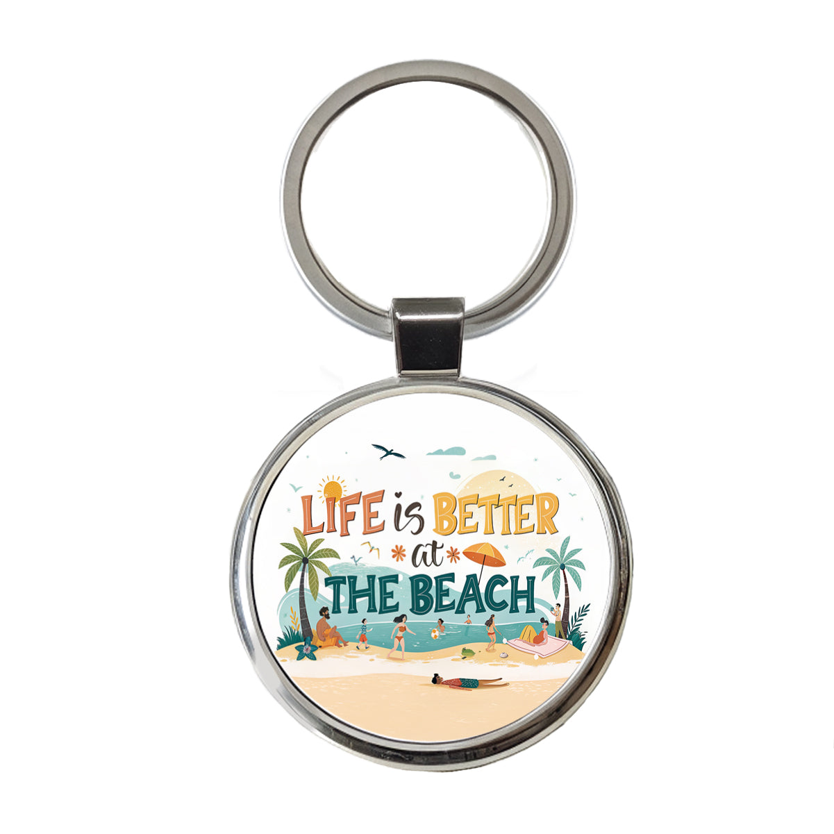 Life Is Better At The Beach Cartoon Round Metal Keychain