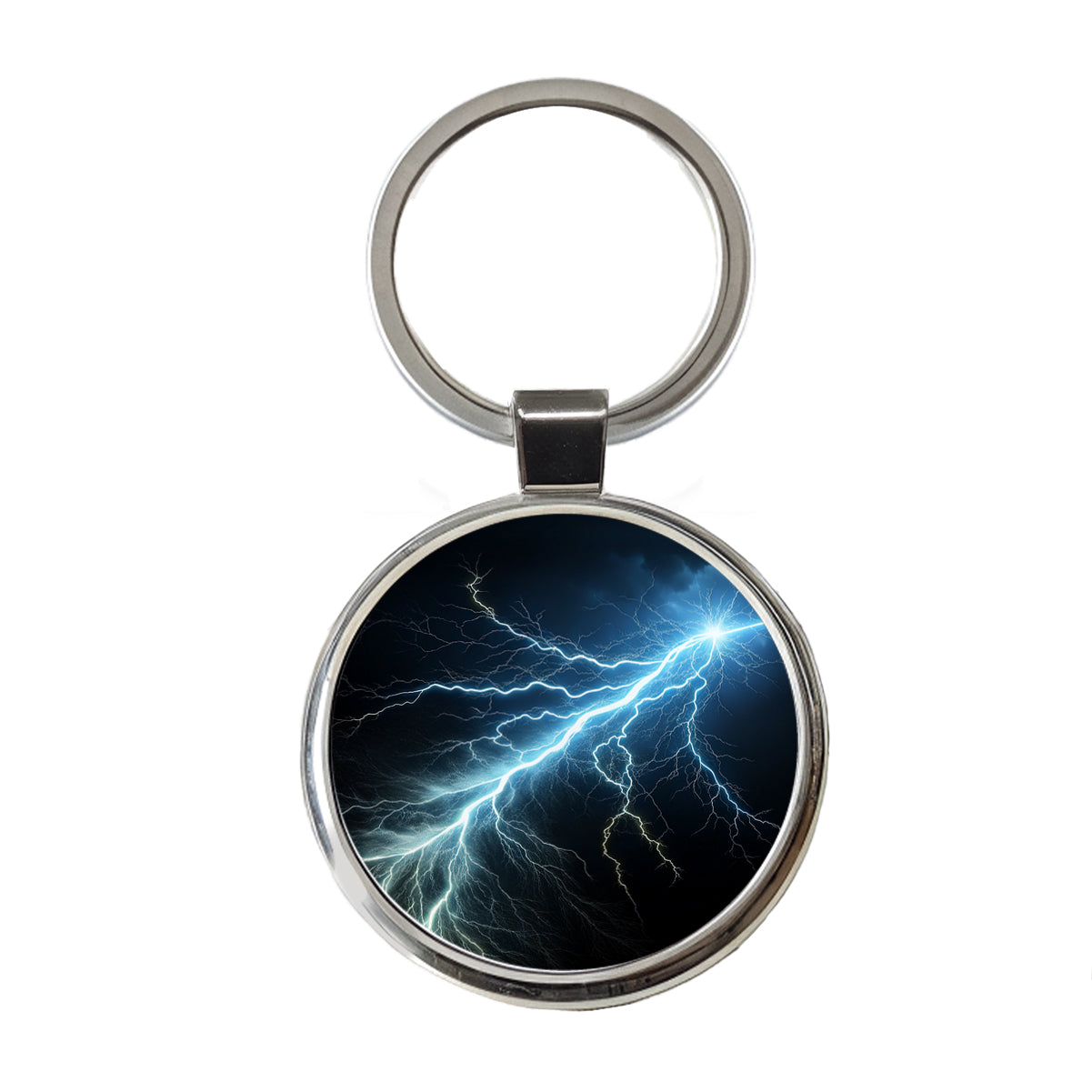 Lightning Bolt Strike at Night Round Metal Keychain