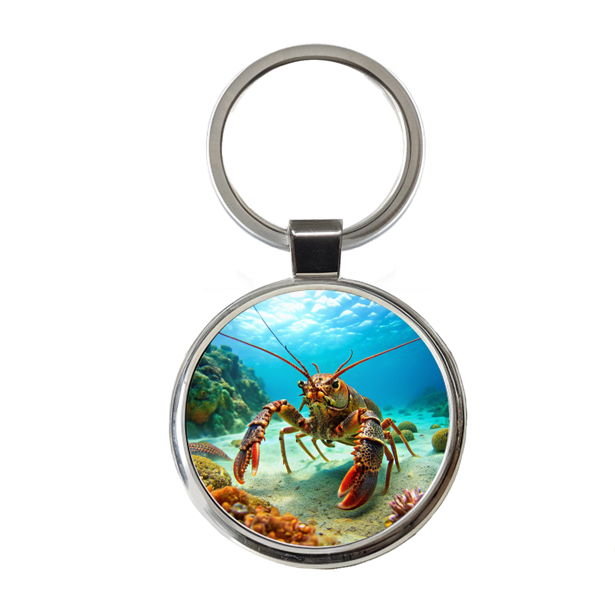 Lobster In The Ocean Round Metal Keychain