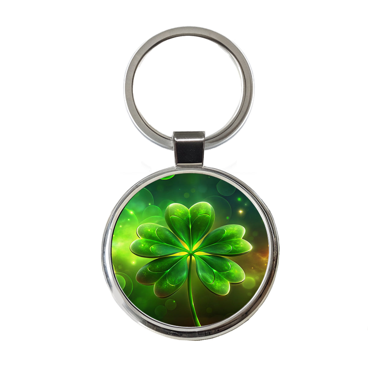 Lucky Irish Five Leaf Clover Round Metal Keychain