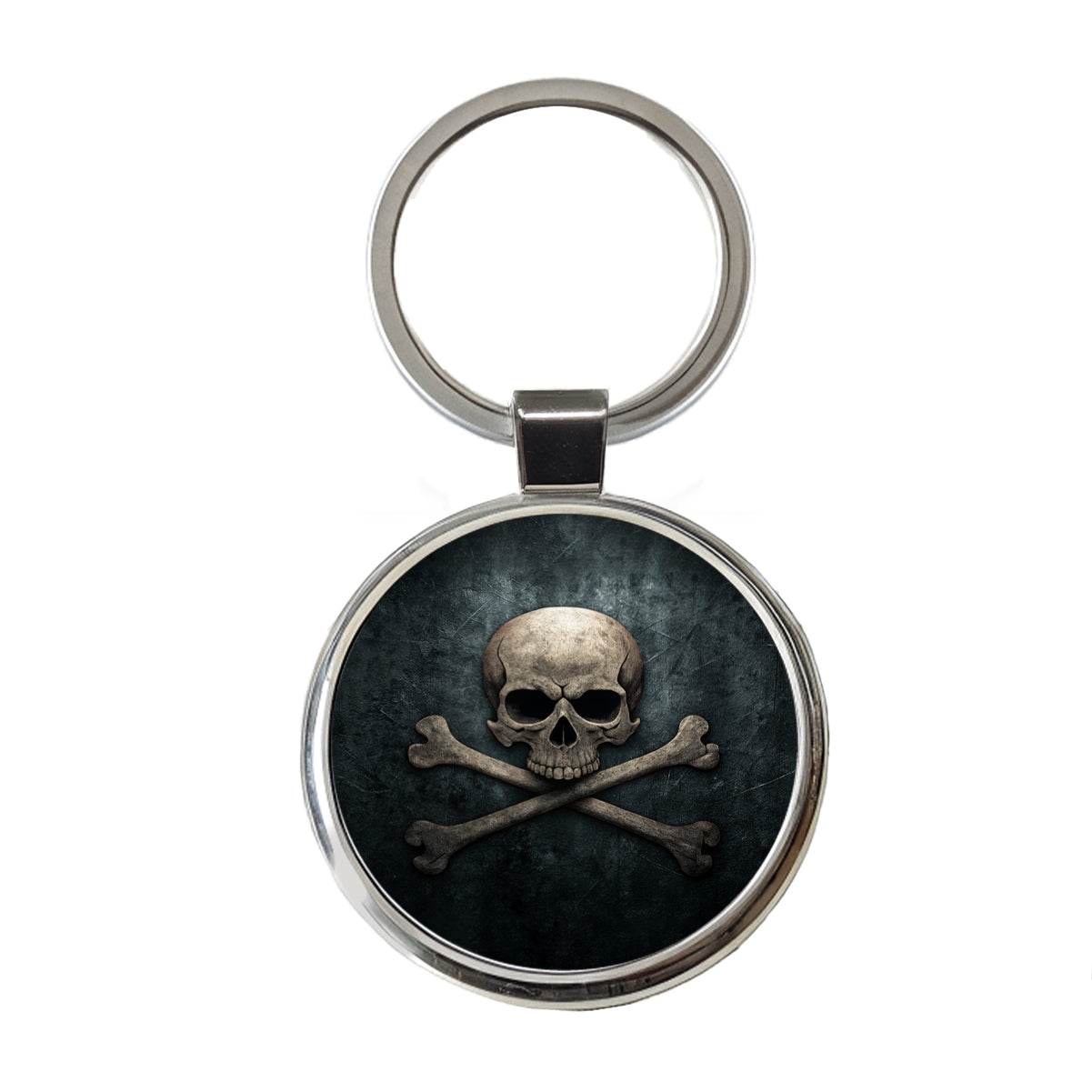 Pirate Skull and Crossbones Dark Rustic Round Metal Keychain