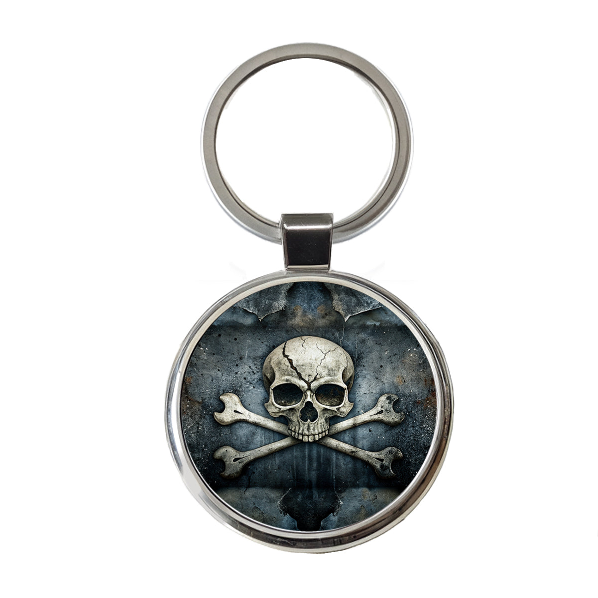 Rustic Skull And Crossbones Pirate Jolly Roger Round Metal Keychain