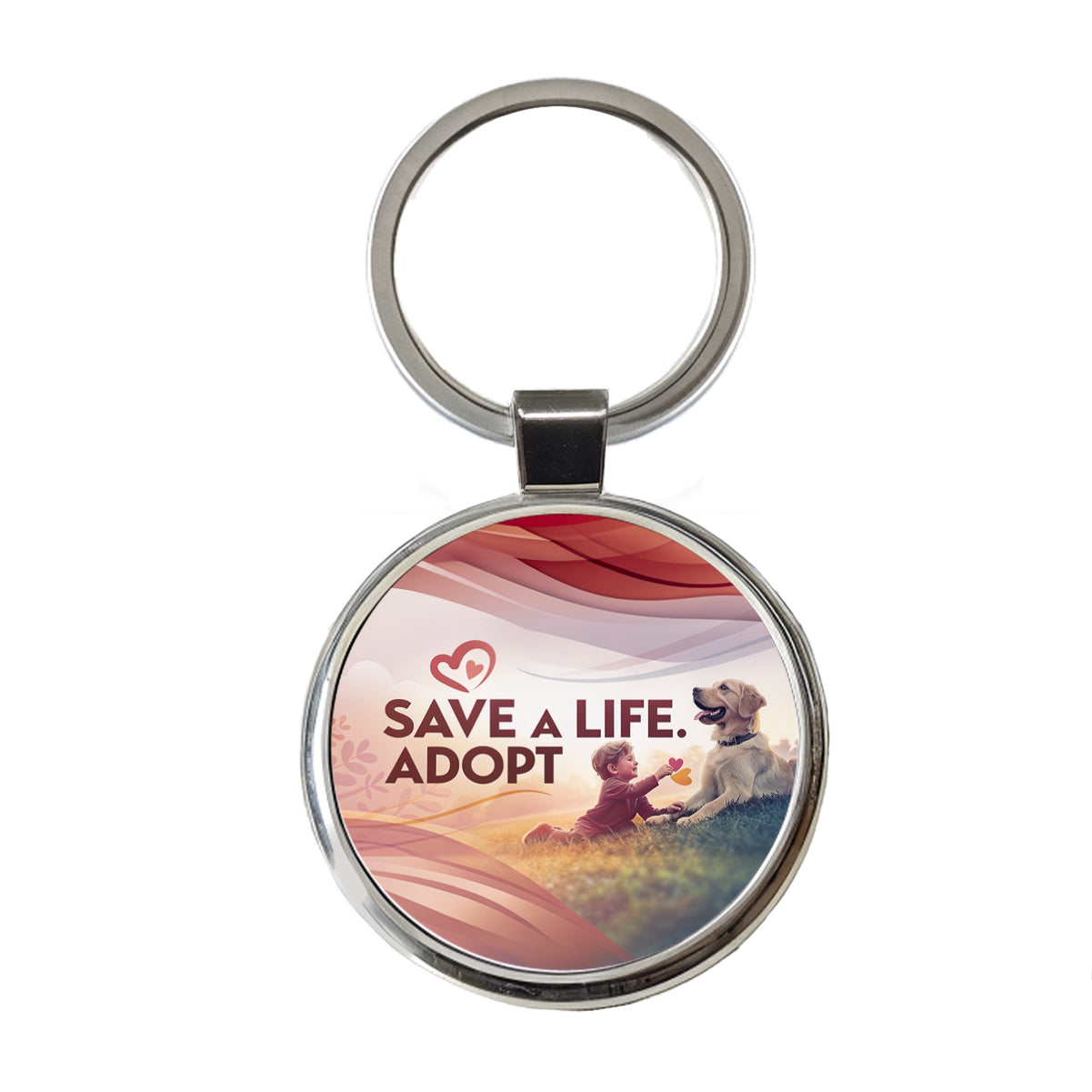 Save A Life Adopt Pet Rescue Adoption Round Metal Keychain