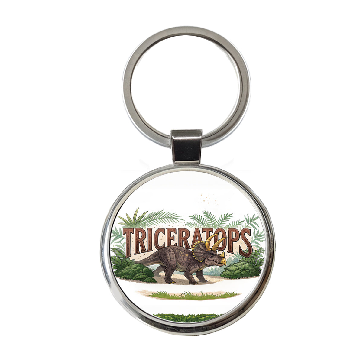 Triceratops Horned Dinosaur Cartoon Round Metal Keychain