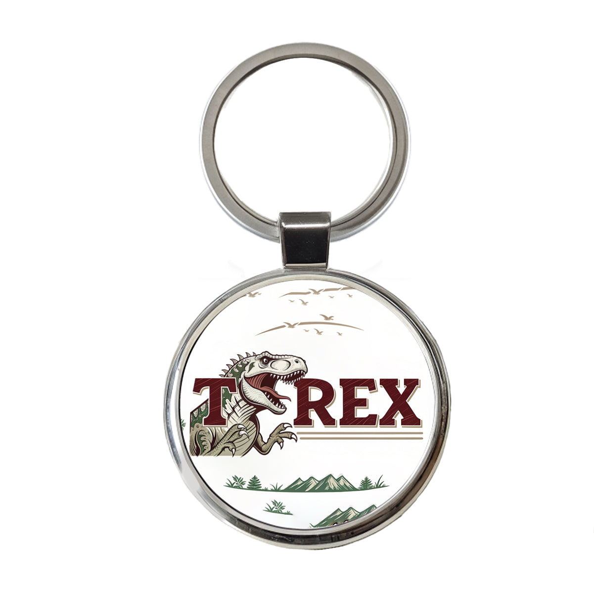 Tyrannosaurus T-Rex Dinosaur Cartoon Round Metal Keychain