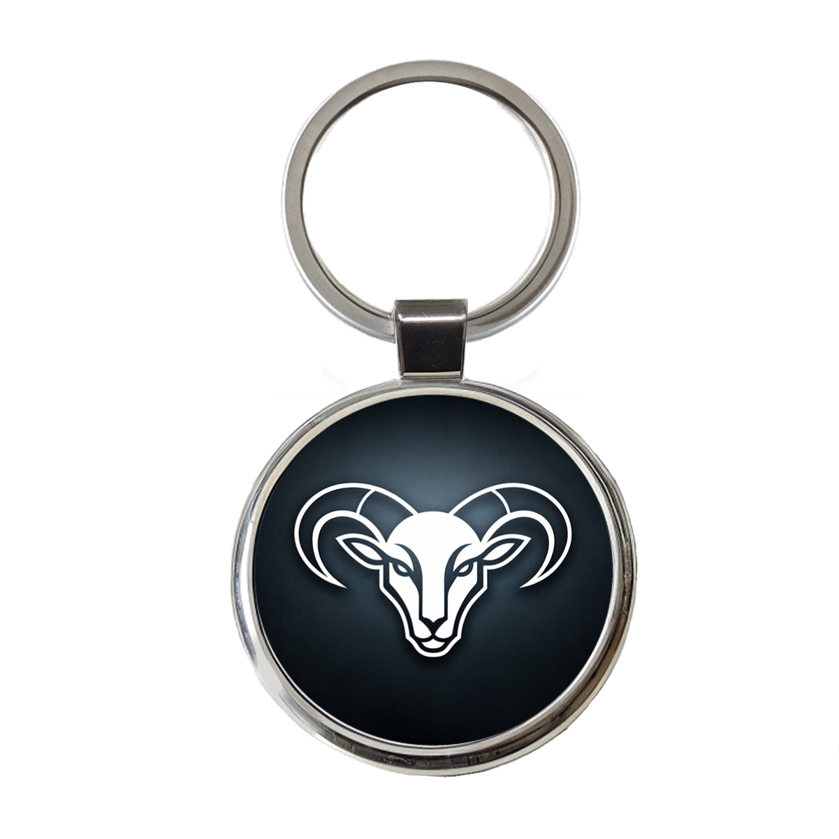 White Ram Head Illustration Outline Round Metal Keychain