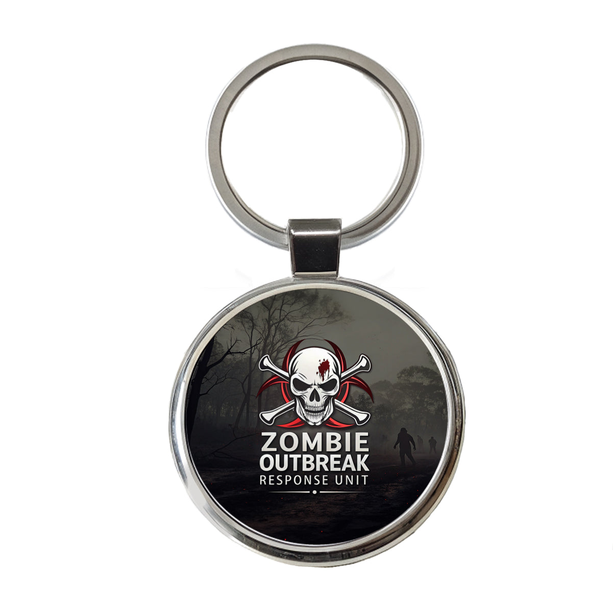 Zombie Outbreak Response Unit Biohazard Round Metal Keychain