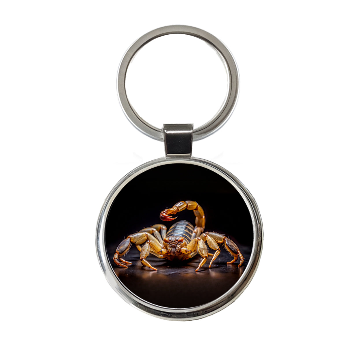 Angry Scorpion Black Background Round Metal Keychain