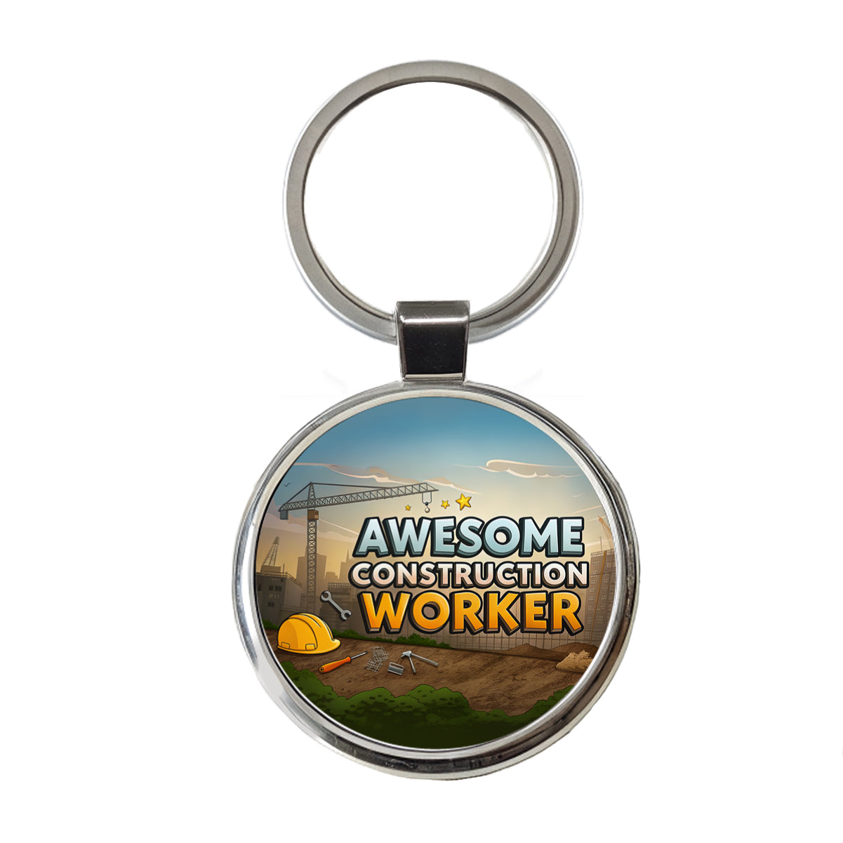 Awesome Construction Worker Inspirational Round Metal Keychain