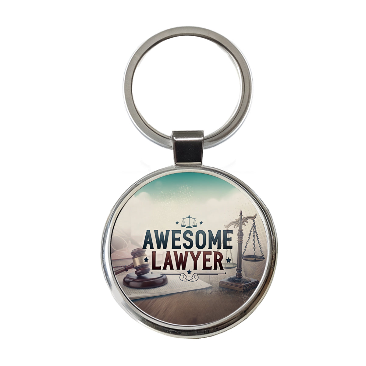 Awesome Lawyer Inspirational Scales of Justice Round Metal Keychain