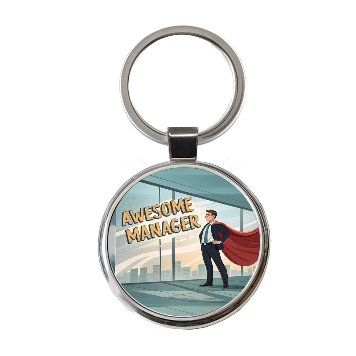 Awesome Manager Man Male Inspirational Round Metal Keychain
