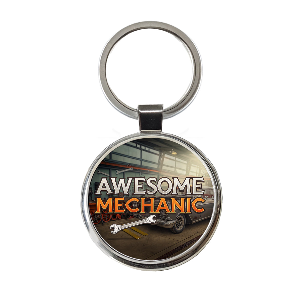 Awesome Mechanic Automotive Garage Inspirational Round Metal Keychain