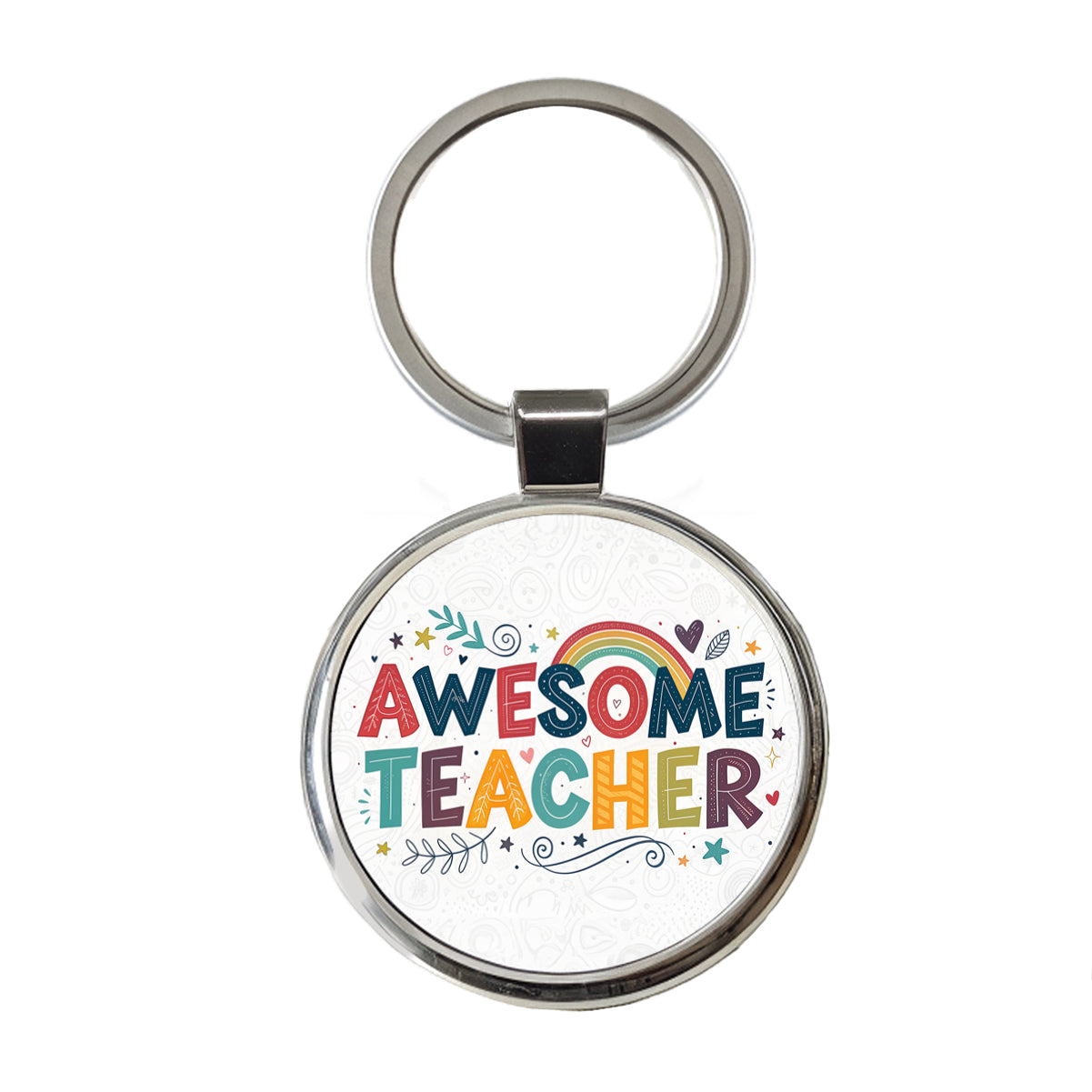 Awesome Teacher Inspirational Round Metal Keychain