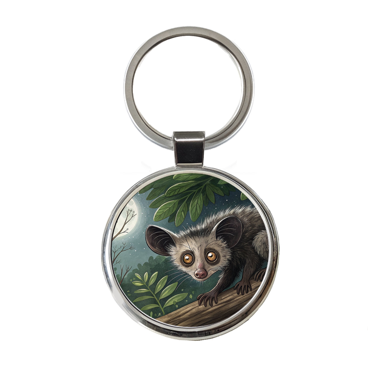 Aye Aye Long Fingered Lemur Illustration Round Metal Keychain