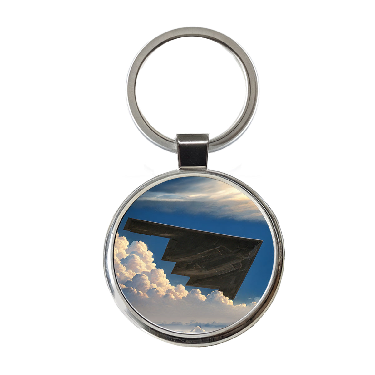 B-2 Spirit Stealth Bomber Airplane In Flight Illustration Round Metal Keychain