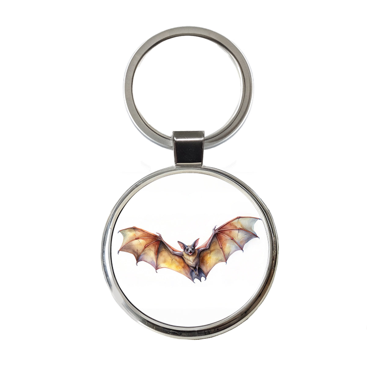 Bat Flying Watercolor Round Metal Keychain