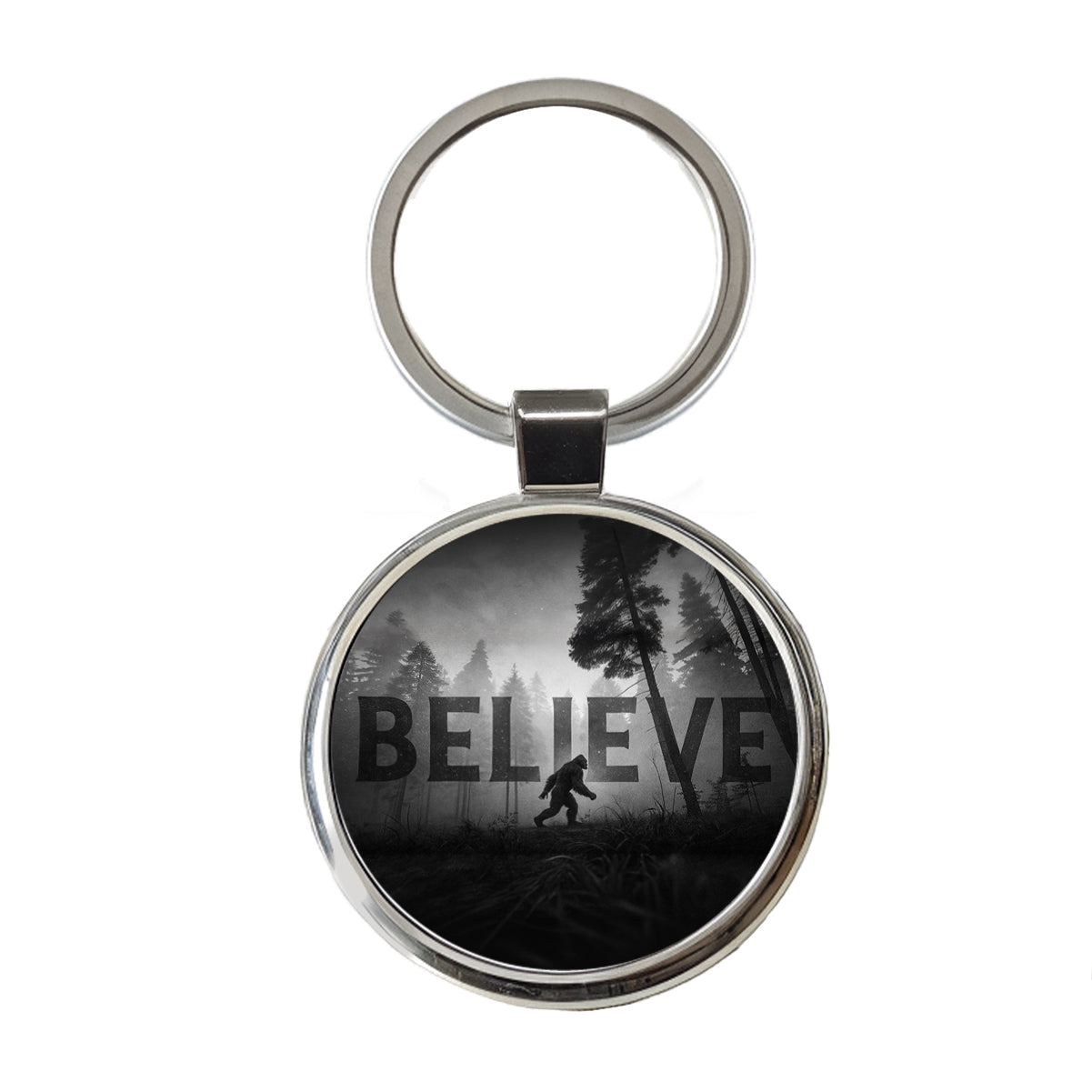 Believe Bigfoot Fantasy Creatures Round Metal Keychain