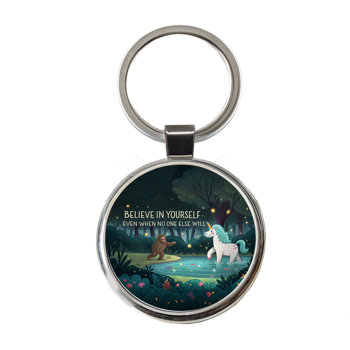 Believe In Yourself Even When No One Else Will Bigfoot Unicorn Funny Round Metal Keychain