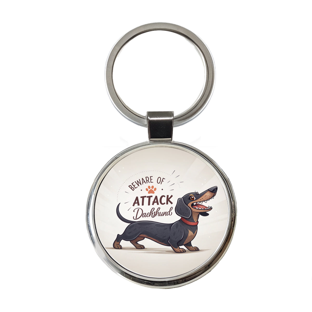 Beware Of Attack Dachshund Dog Funny Round Metal Keychain