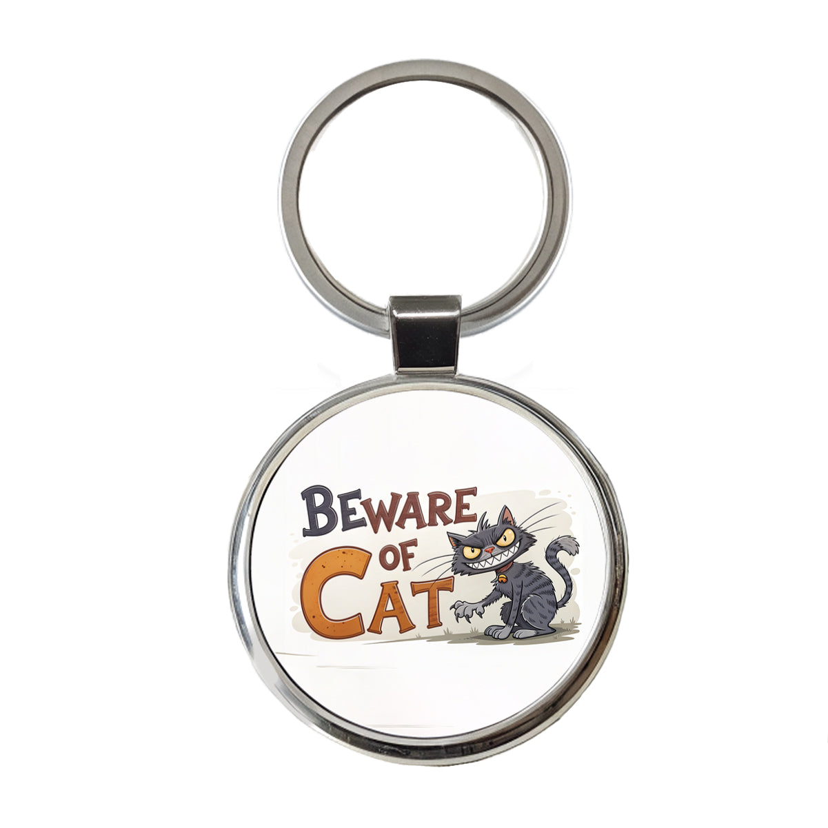 Beware Of Cat Funny Round Metal Keychain