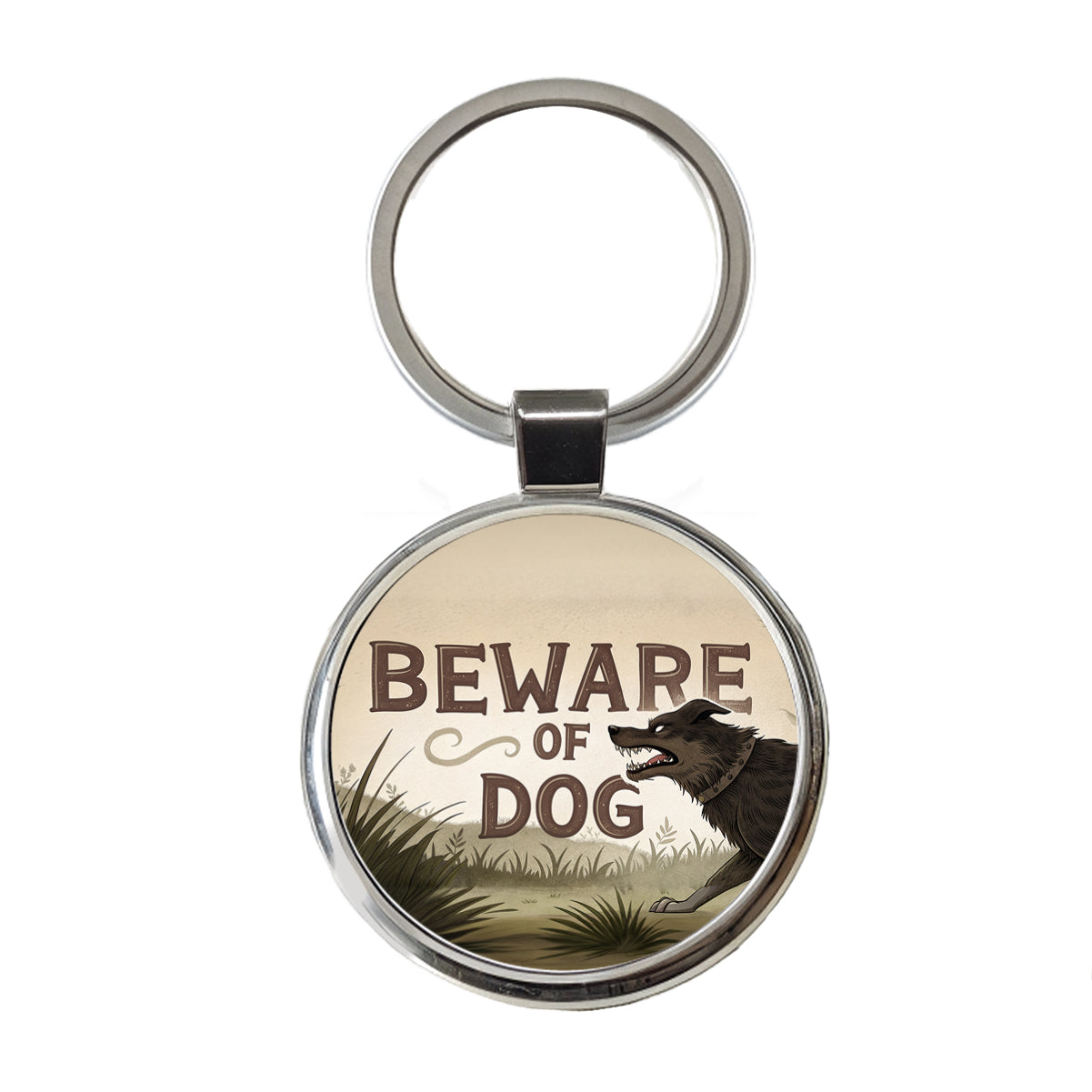 Beware Of Dog Mean Round Metal Keychain