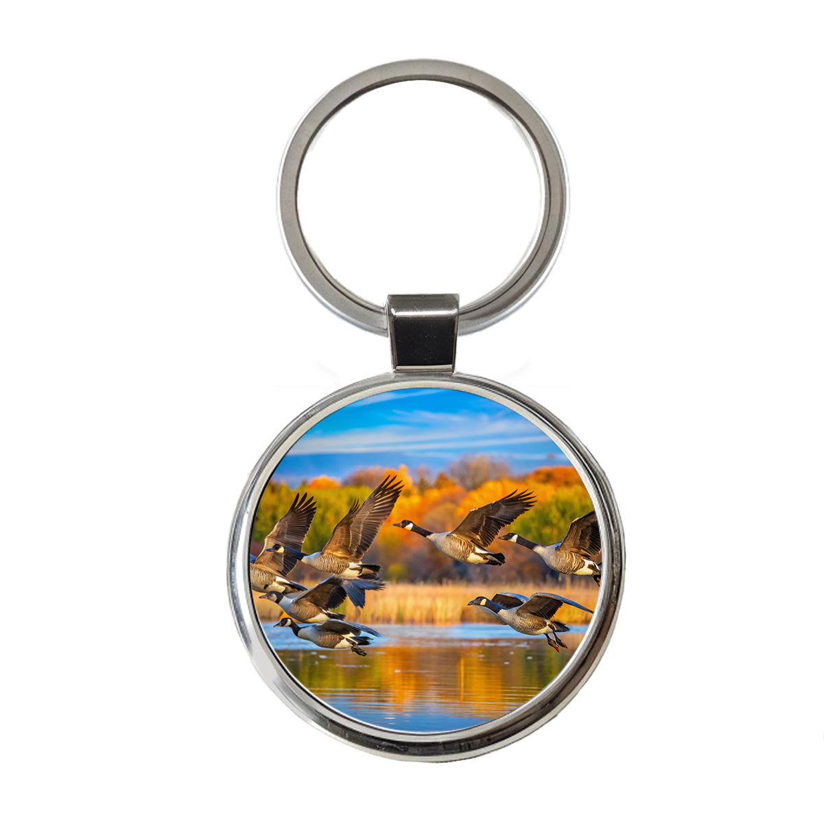 Canada Canadian Geese In Flight Round Metal Keychain