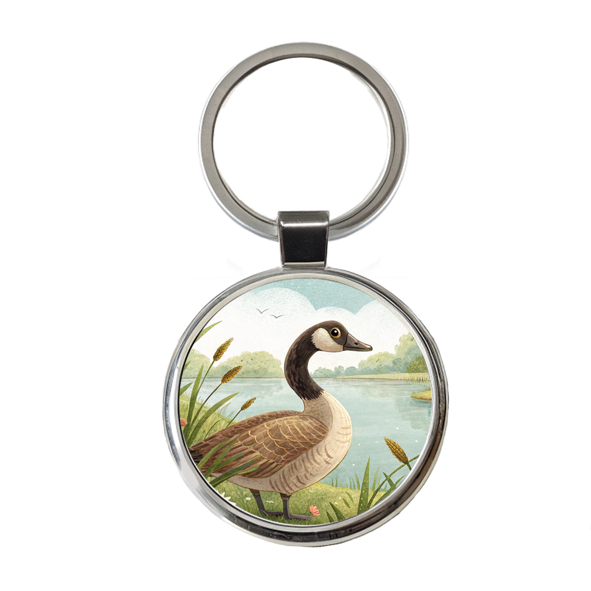 Canadian Canada Goose Children's Illustration Style Round Metal Keychain