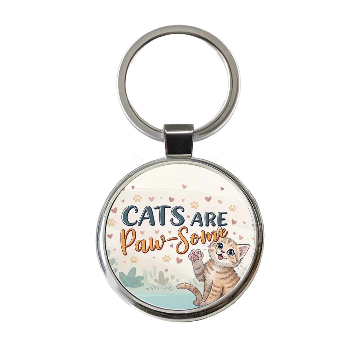 Cats Are Paw-Some Awesome Funny Round Metal Keychain