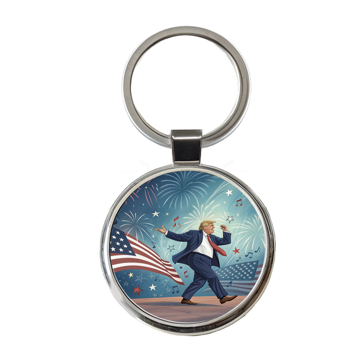 Dancing Patriotic Donald Trump Funny Round Metal Keychain