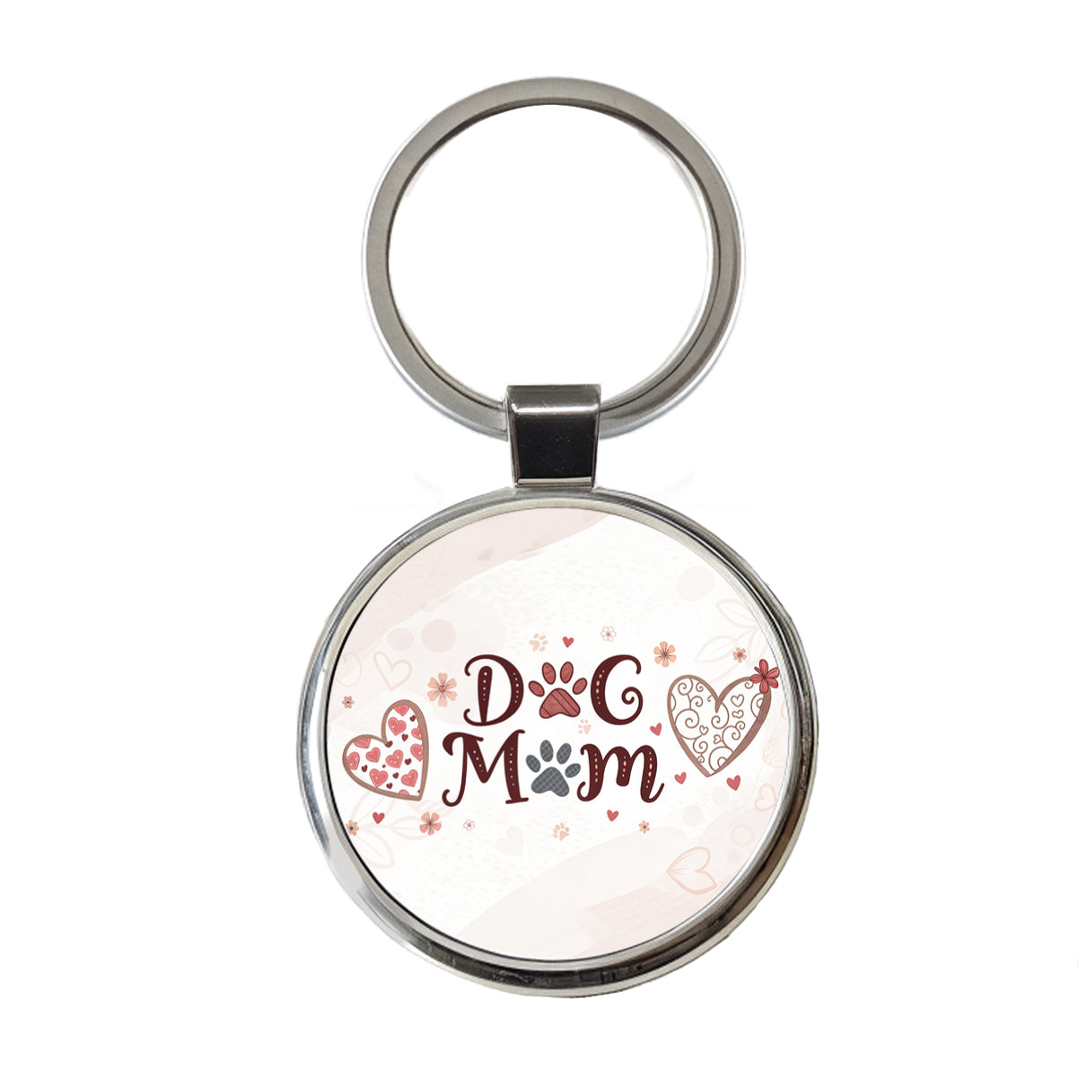 Dog Mom Cute Hearts Round Metal Keychain