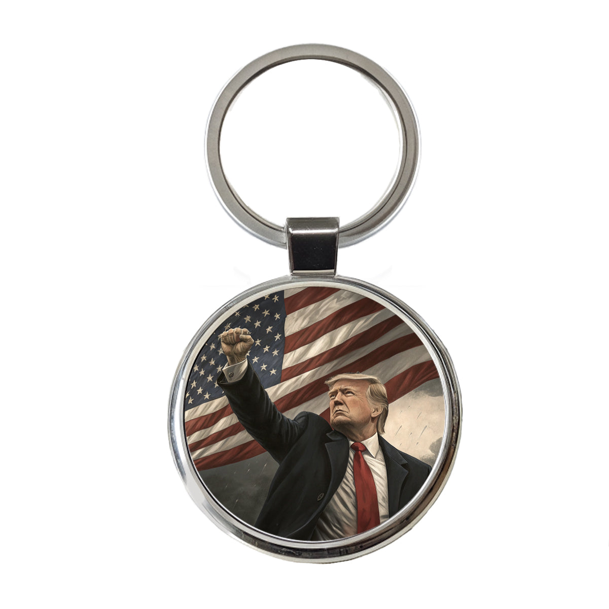 Donald Trump With Fist In The Air Patriotic Fight Round Metal Keychain