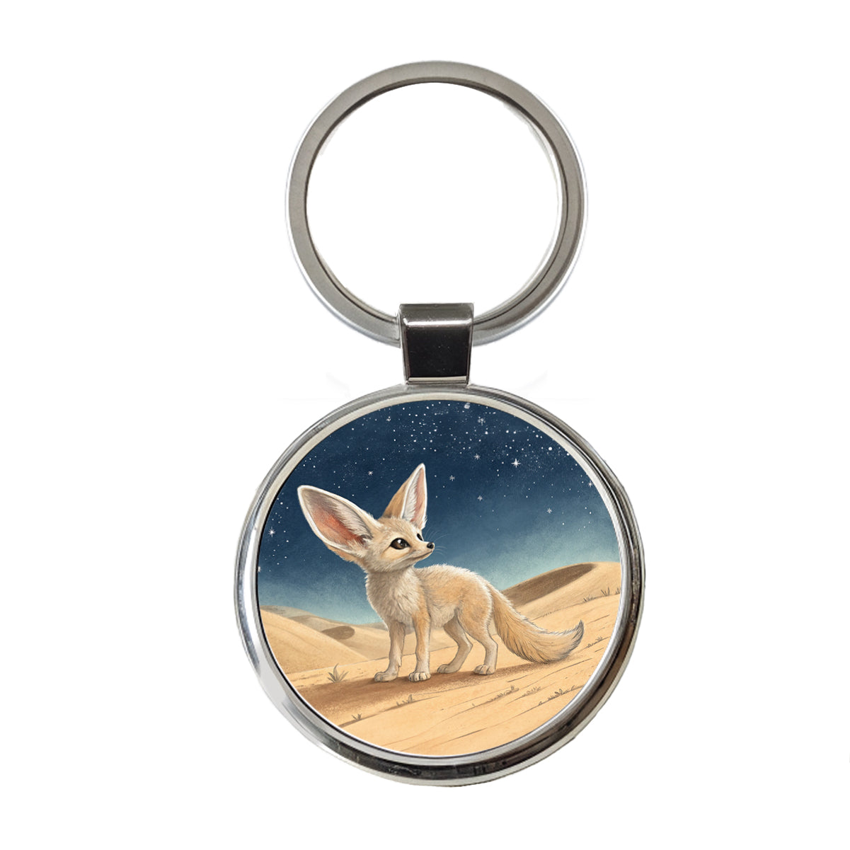 Fennec Fox Illustration Round Metal Keychain