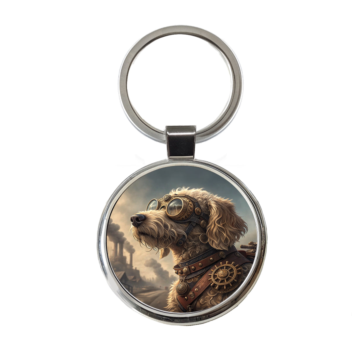 Goldendoodle Dog Steampunk Round Metal Keychain