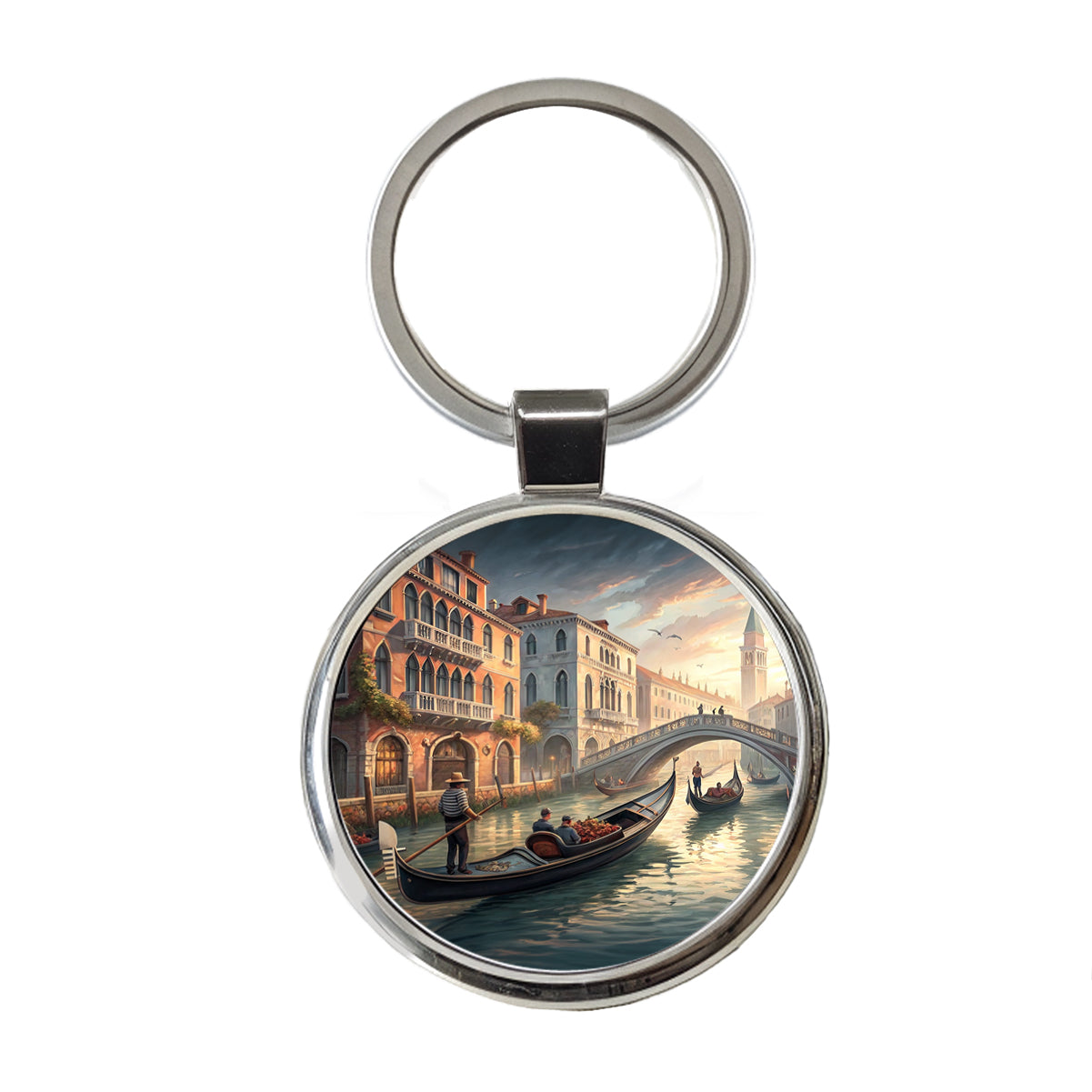Gondolas on Canal Venice Italy Round Metal Keychain