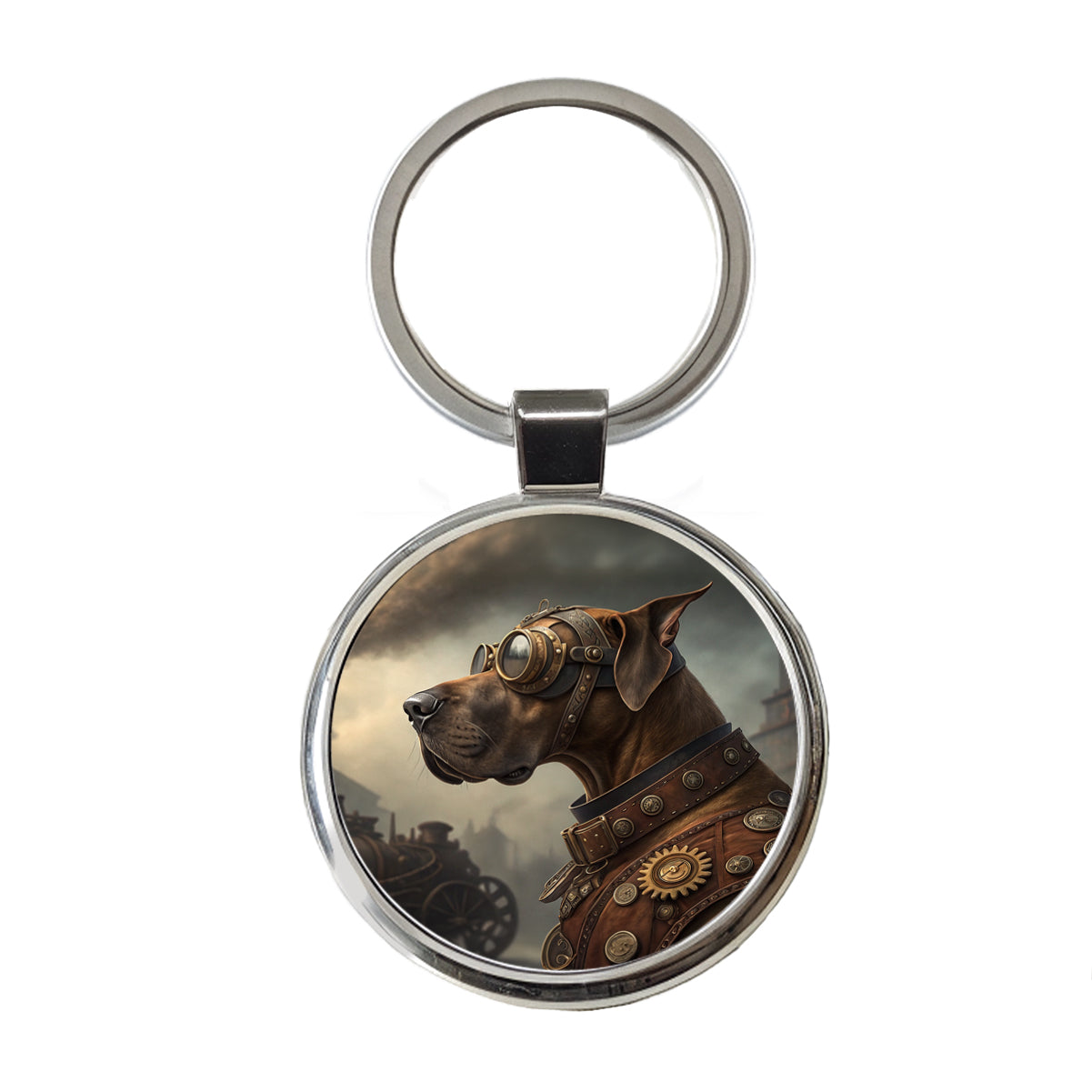 Great Dane Dog Steampunk Round Metal Keychain