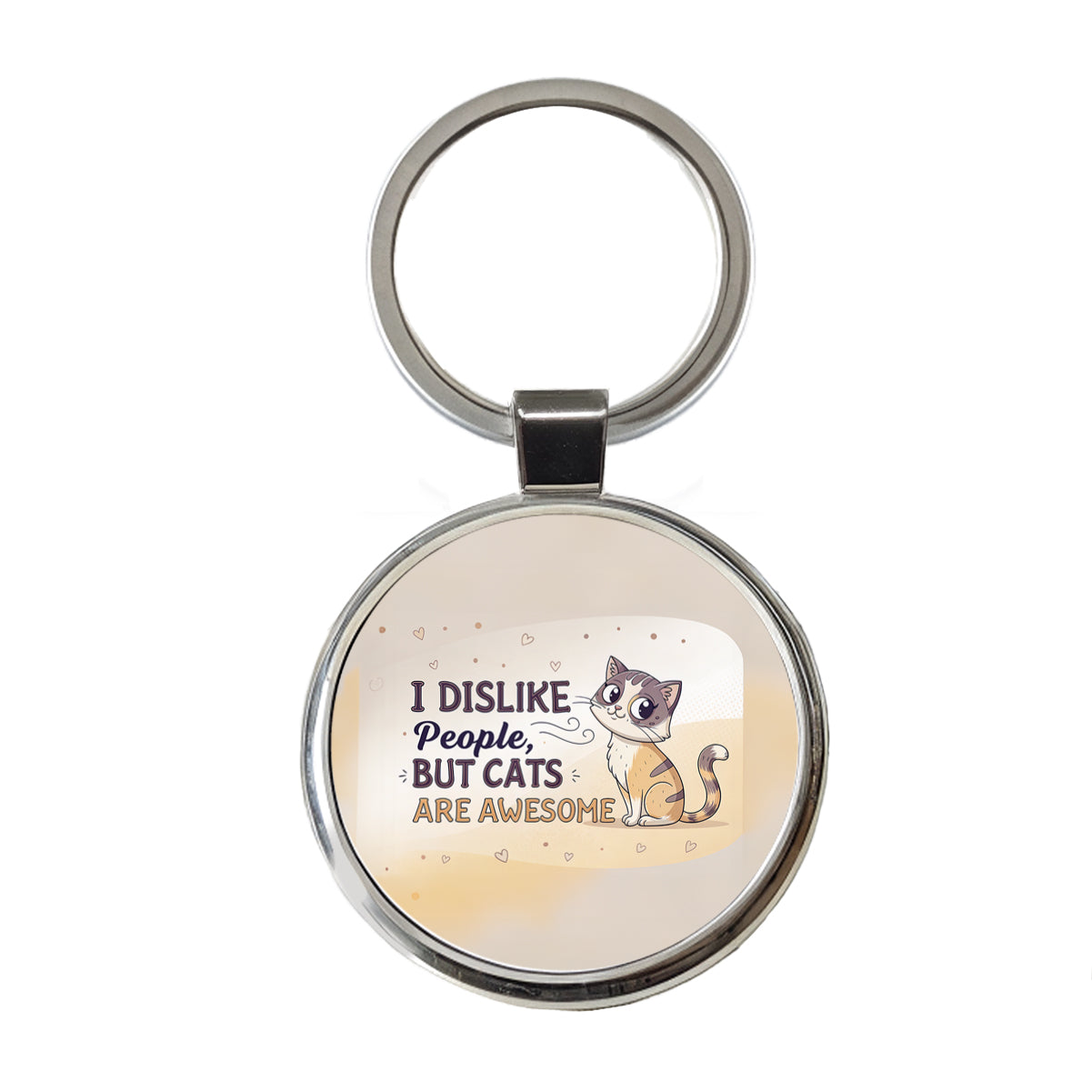 I Dislike People But Cats Are Awesome Funny Round Metal Keychain