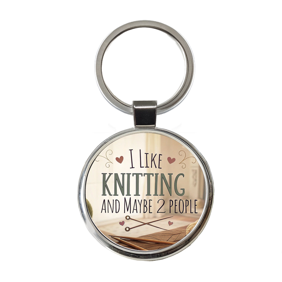 I Like Knitting And Maybe 2 People Funny Round Metal Keychain