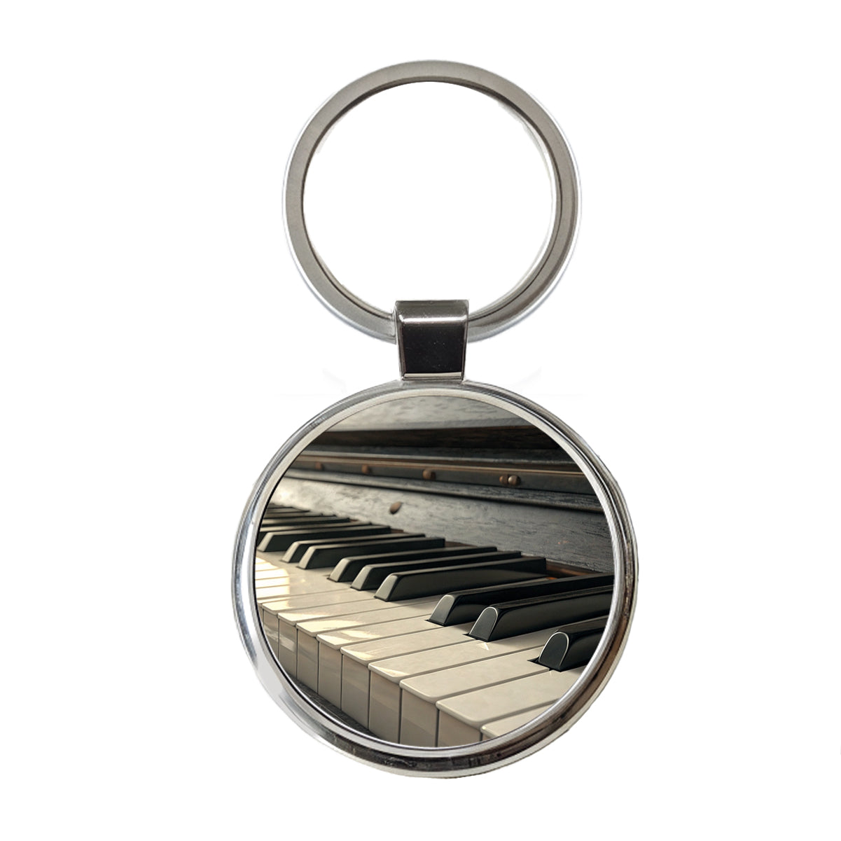 Piano Keys Close-up Round Metal Keychain