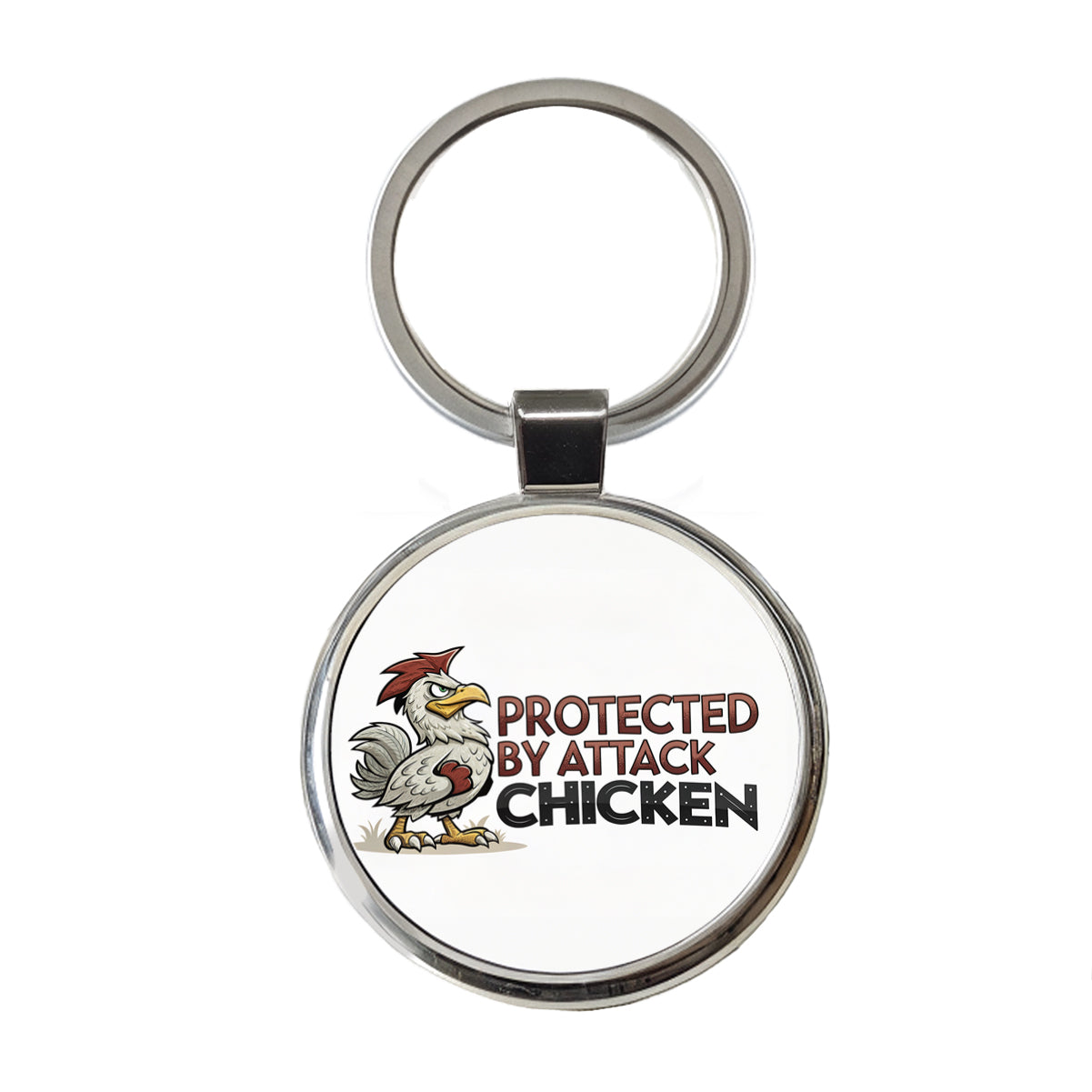 Protected By Attack Chicken Funny Round Metal Keychain
