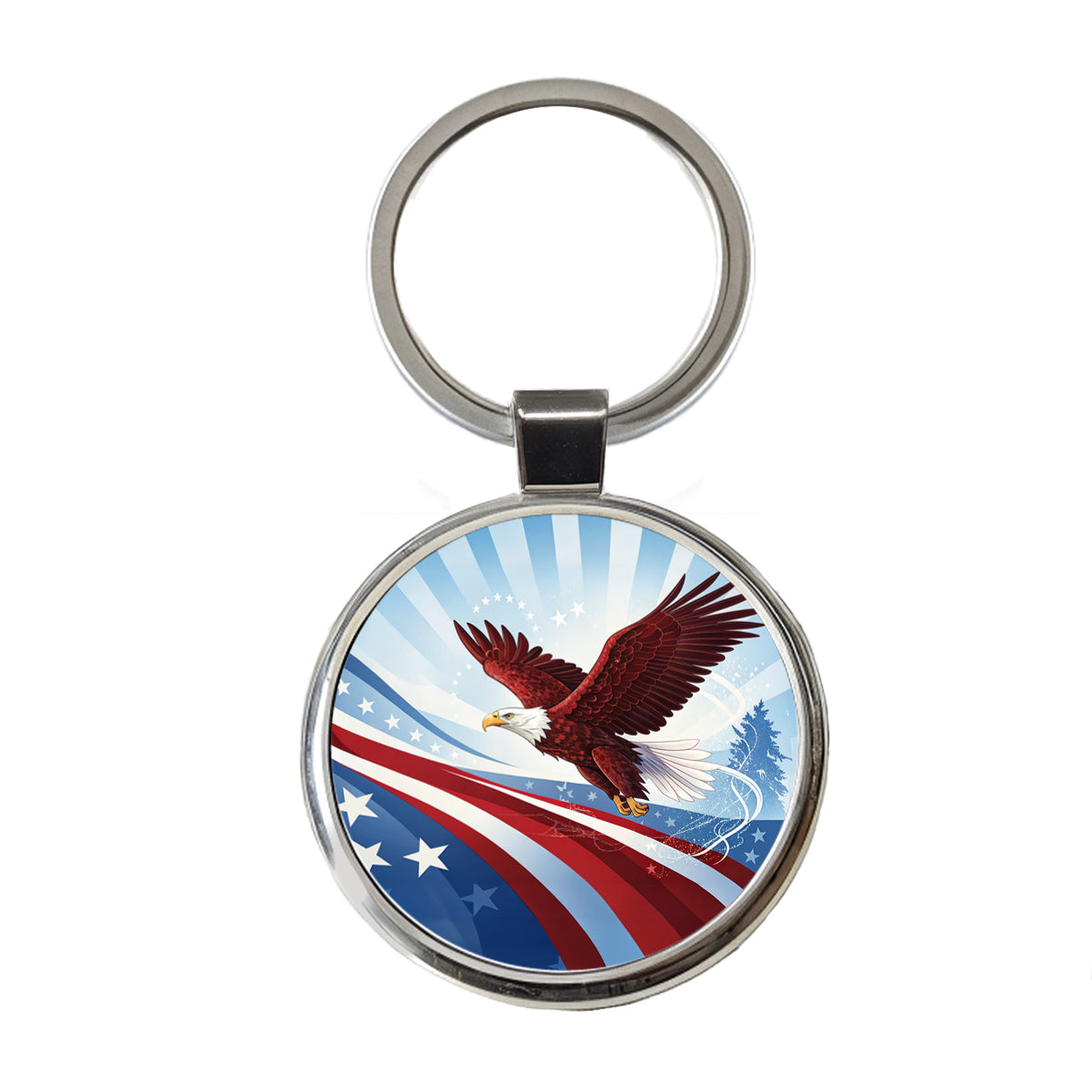 Red Blue White Patriotic Bald Eagle Round Metal Keychain