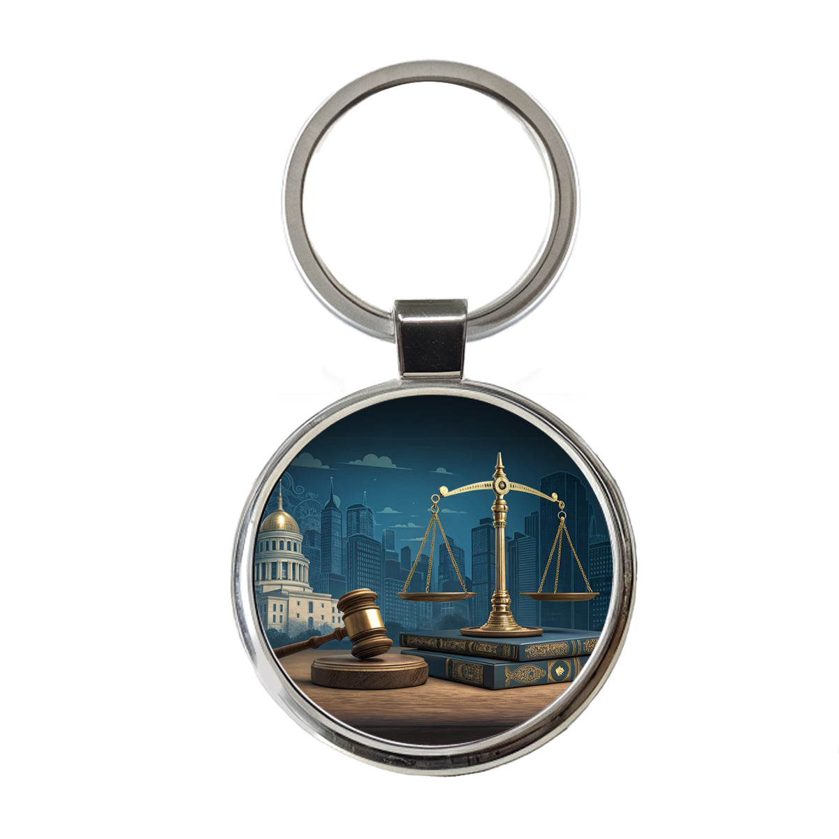 Scales Of Justice Legal Lawyer Judge Round Metal Keychain