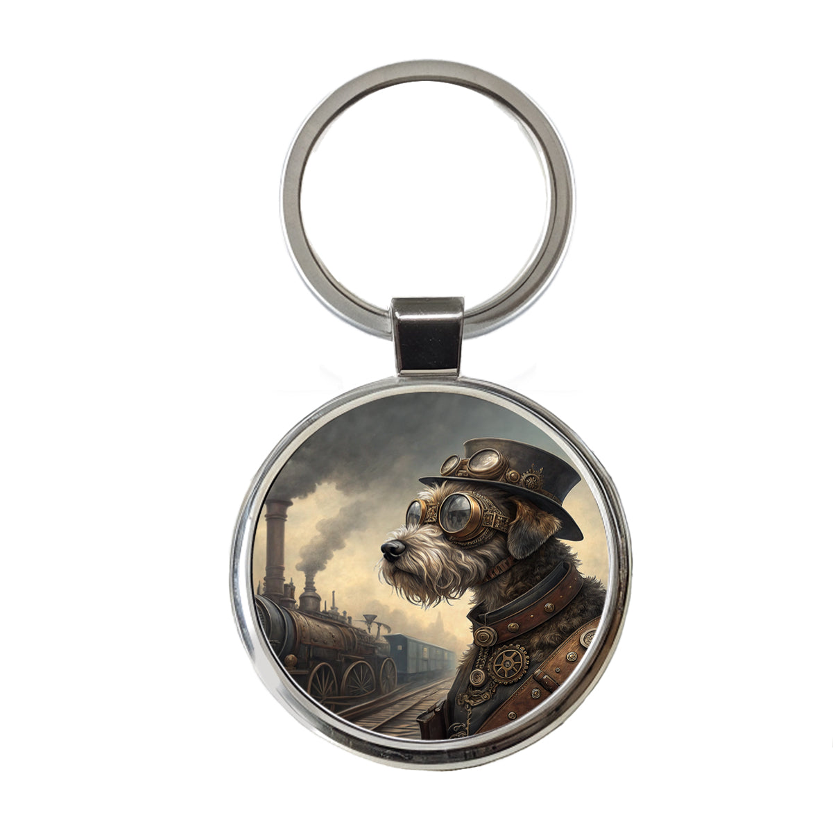 Schnoodle Dog Steampunk Round Metal Keychain