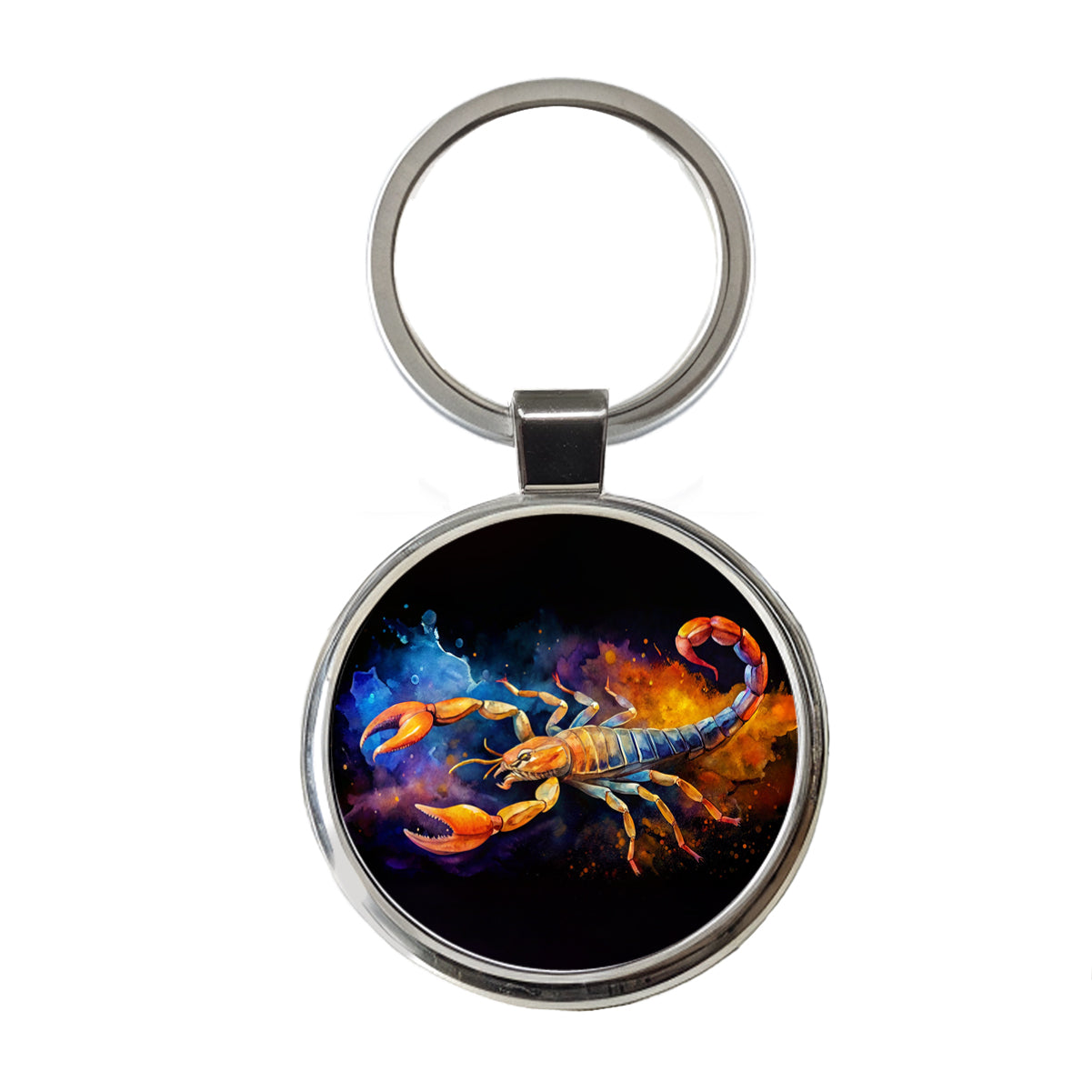 Scorpion Watercolor Black Background Round Metal Keychain