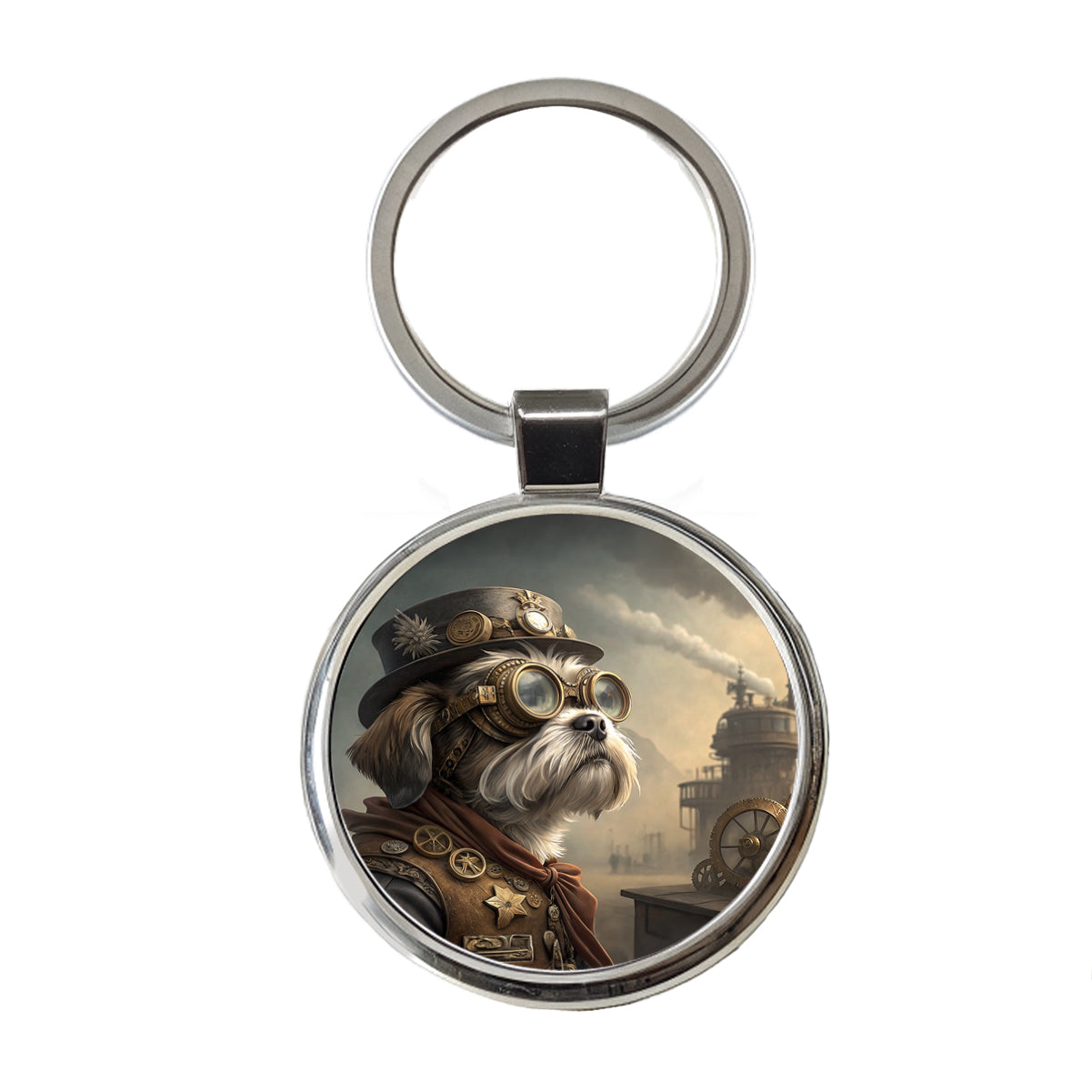 Shih Tzu Dog Steampunk Round Metal Keychain