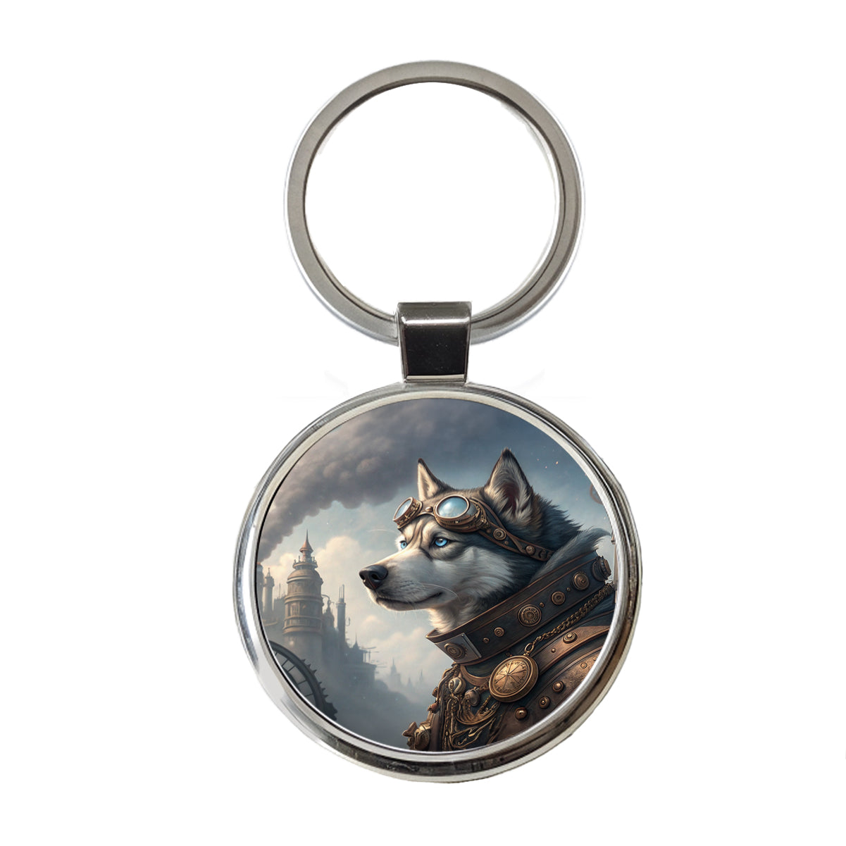 Siberian Husky Dog Steampunk Round Metal Keychain