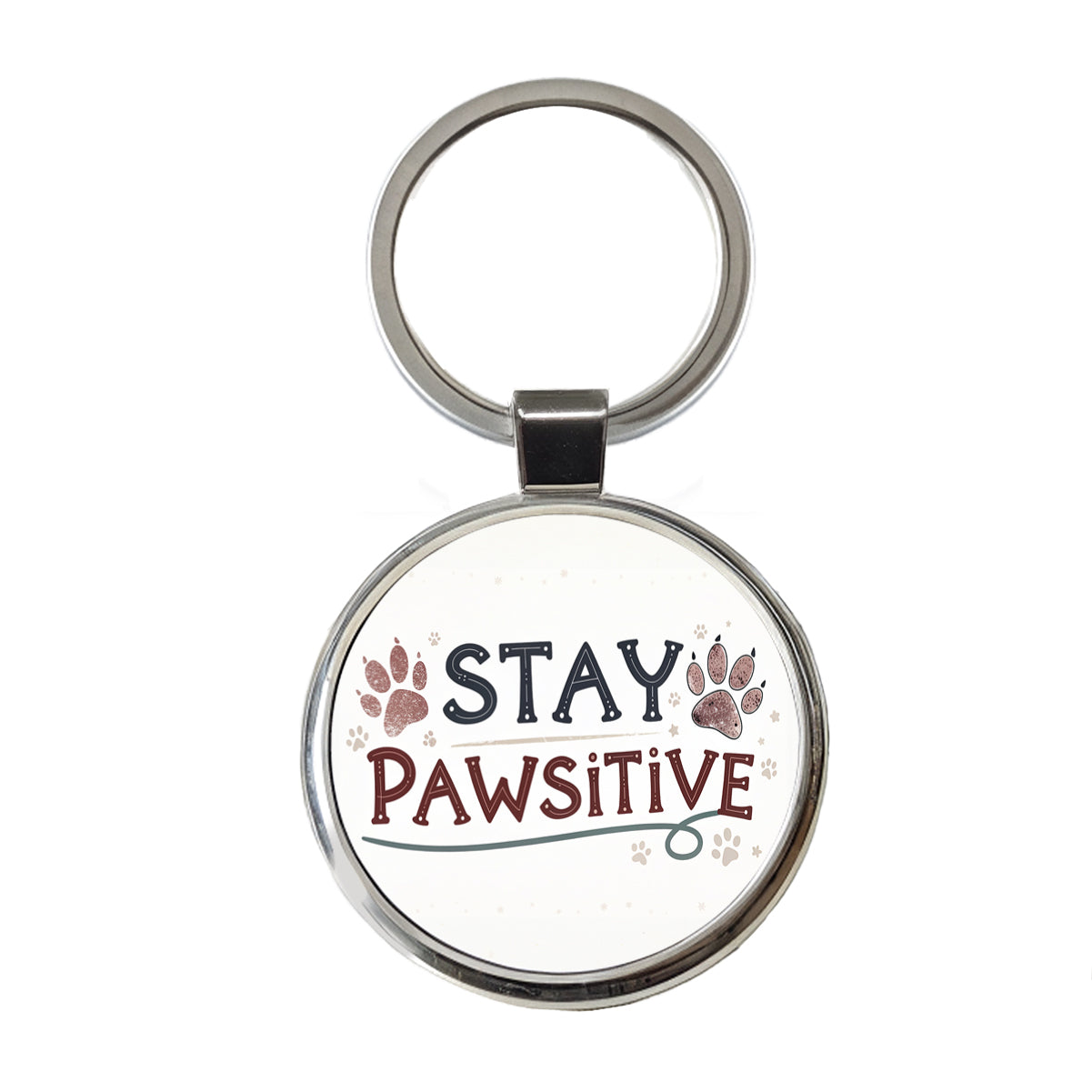 Stay Pawsitive Positive Paw Prints Inspirational Funny Round Metal Keychain